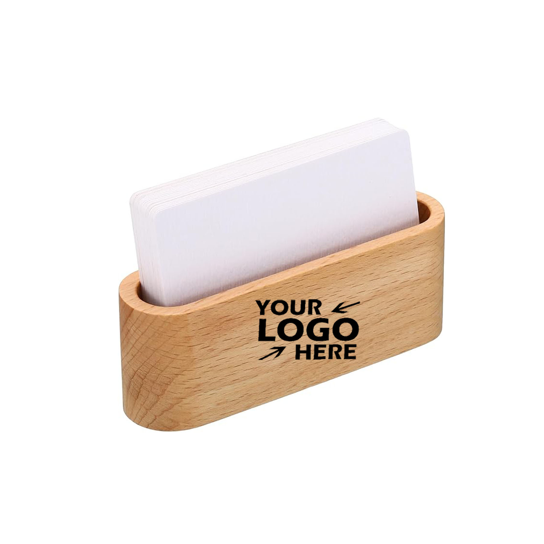 US-QQW1034 Wood Business Card Holder Logo